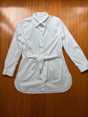 Calvin Klein White Button-Front Tunic with Waist Tie